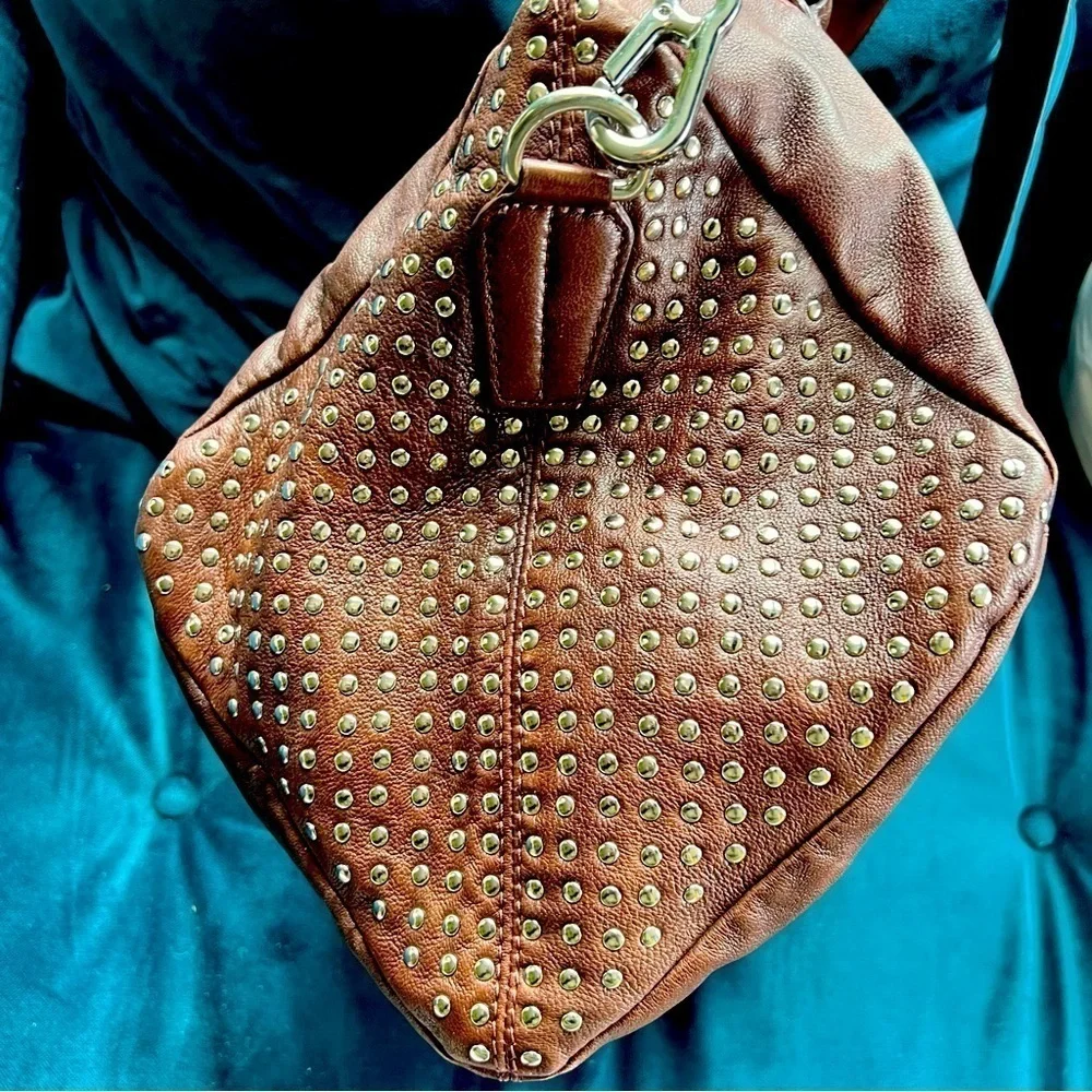ORYANY STUDDED LEATHER SATCHEL CROSSBODY TOTE BAG EUC